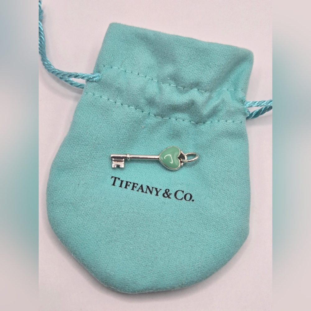 Tiffany & Co. Sterling Silver Mini Key with Mint Heart Charm